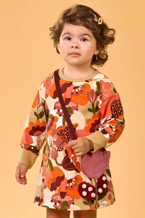 Elian Infantil - Vestido Manga Longa Floral Com Bolsa
