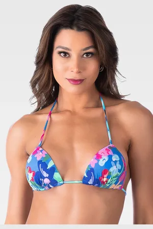 Summer Soul Top Cortininha Com Bojo Triângulo Floral Azul