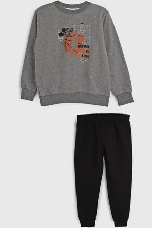 Elian Infantil - Conjunto 2pçs Manga Longa Blusa De Moletom E Calça Grafite