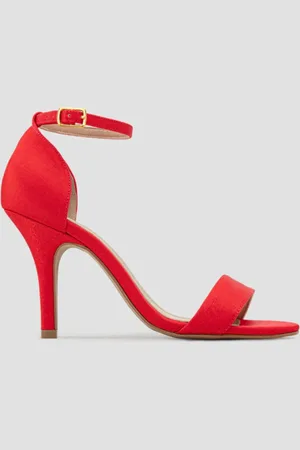 CHIBINSKI Sandália Gisele Salto Fino 7cm Velvet Tomate CBK Vermelho