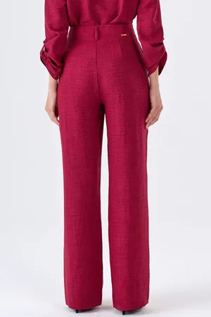 PKS Calça Alfaiataria Com Pespontos Bordô
