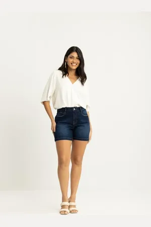 Lunender Shorts Boyfriend Com Cintura Média Em Com Elastano