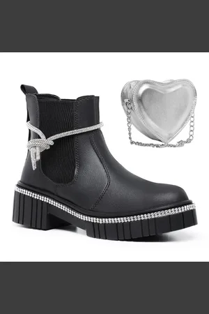 MR TRY SHOES Kit Bota Feminina Salto Alto Tratorado Coturno Strass Brilho Com Bolsa
