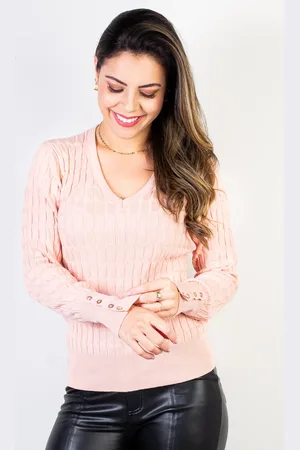 Enluaze Blusa suéter feminino gola V 70871 - Blush