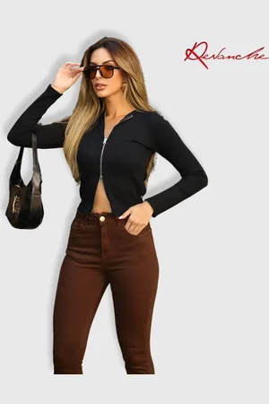 Revanche Blusa Manga Longa Abertura Frontal Com Zíper Feminina Foncea