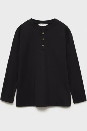 MANGO Infantil - Camiseta Manga Longa MANGO Lisa Preta