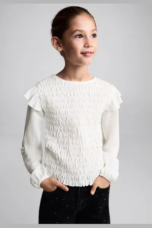 MANGO Infantil - Camiseta Manga Longa MANGO Franzida Branca