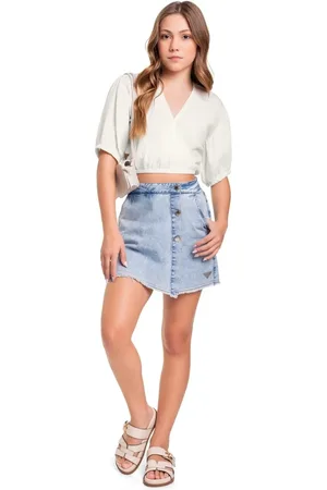 Gloss Infantil - Blusa Cropped Manga Curta Juvenil Off-White