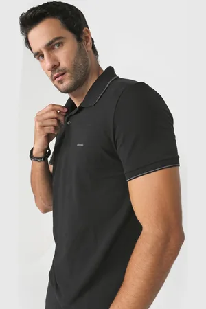 Calvin Klein Camisa Polo Reta Frisos Preta