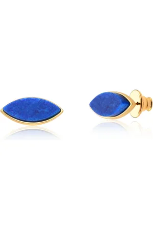 Ania Store Infantil - Brinco Navete Pedra Natural Feldspato Azul Semijoia Banhado a Ouro 18k