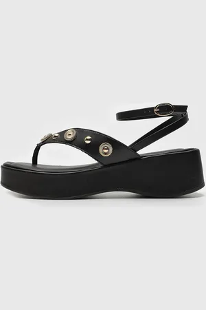 Via Uno Sandália Flatform Aplicação Preta