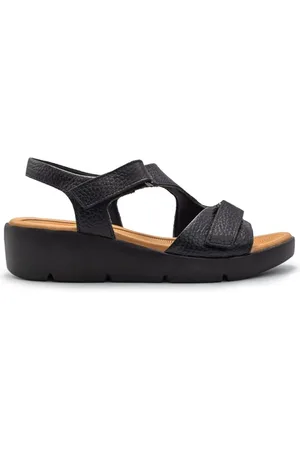 USAFLEX Sandália Feminina Em Couro Plataforma Fecho-Flex AL4303