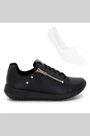 USAFLEX Tênis Feminino Elástico Zíper AH1707+Meia Selene Sapatilha Invisível 7760