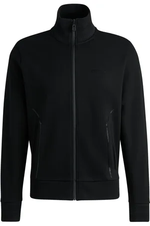 HUGO BOSS Moletom De Algodão Com Gola E Punhos Em Jacquard - G-L