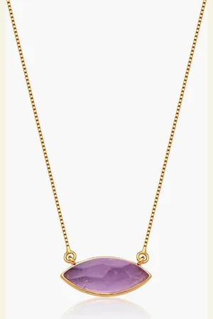 Ania Store Infantil - Colar Navete Pedra Natural Ametista Semijoia Banhada a Ouro 18k