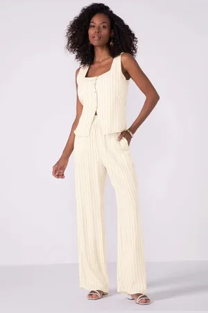 Marialicia Calça Feminina Pantalona Listrada