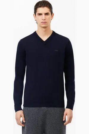 Lacoste Suéter de lã merino de gola em V monocromático