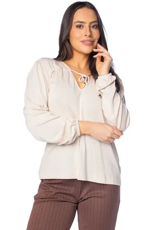 Rovitex Blusa Feminina Manga Longa Decote V com Amarração