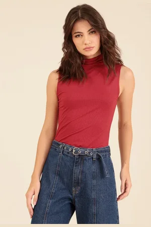 Pop Me Blusa Básica Canelada Sem Manga Gola Alta
