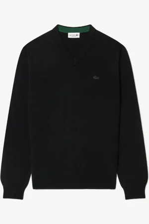 Lacoste Suéter de lã merino de gola em V monocromático