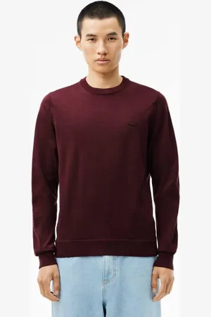 Lacoste Suéter masculino em lã merino com decote careca