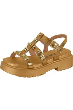Santa Rosa Sandália Feminina Papete Flatform Tachinhas Dourada Conforto