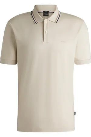 HUGO BOSS Polo Slim Fit De Algodão Com Colarinho Às Riscas Off-White - M-M