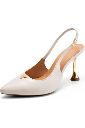 Lumiss Scarpin Feminino Salto Alto Fino Metalizado Bico Fino Off White
