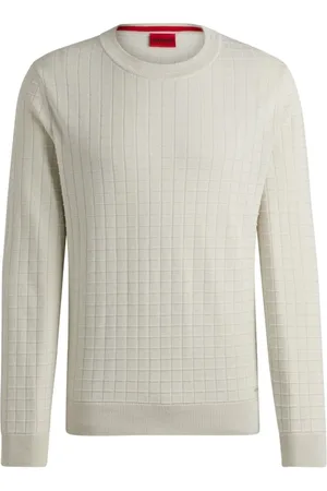 HUGO BOSS Moletom Regular De Algodão Com Padrão De Grelha Off-White - P-S