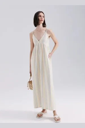 Hering Vestido Midi Listrado Com Linho