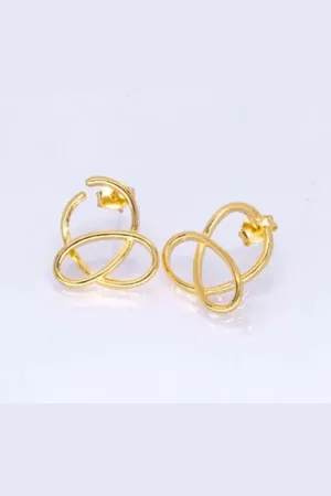 Ania Store Infantil - Brinco Aro Liso e Entrelaçado Semijoia Banhado a Ouro 18K