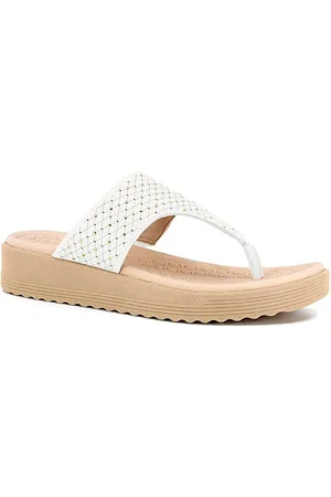 USAFLEX Chinelo Feminino Plataforma Couro Confortavel Marfim