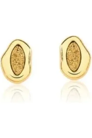 Ania Store Infantil - Brinco Orgânico com Pedra Natural Drusa Ouro Semijoia Banhado a Ouro 18K