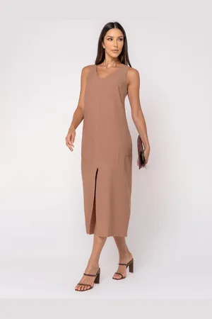 Salvatore Fashion Vestido Midi Alfaiataria Fenda Salvatore