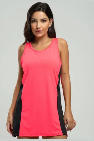 Vicbela Vestido Beach Tennis Feminino Tecido Proteção Uv 50+ Rosa com Preto