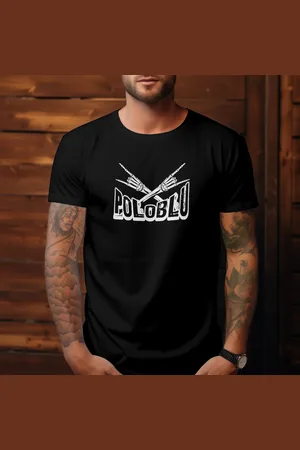 Polo Blu Camiseta Masculina Estampada Estilosa em Algodão Preta do P ao G1