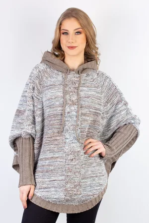 Enluaze Poncho feminino de malha patchwork 60003 - Amêndoa