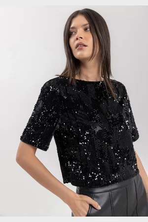 LEZ A LEZ Blusa Curta De Mangas Em Veludo Com Paetês
