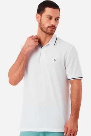 Original Penguin Polo Masculina Malha Jersey Lisa Frisos Branca