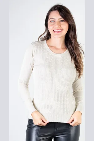 Enluaze Blusa de malha feminina gola redonda 81085 - Cru