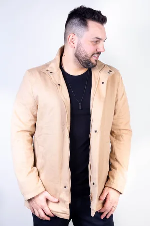 Enluaze Casaco masculino lã sintética gola removível 94198