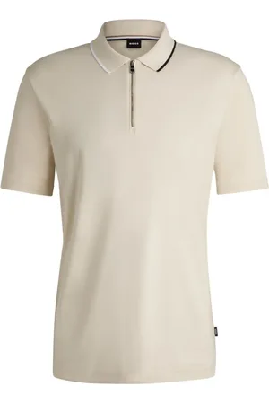 HUGO BOSS Polo Com Zíper De Algodão Interlock Off-White - P-S