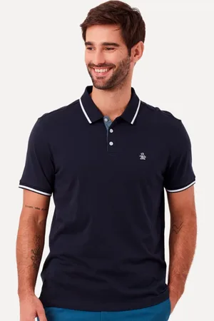 Original Penguin Polo Masculina Malha Jersey Lisa Frisos Marinho