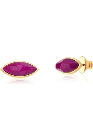 Ania Store Infantil - Brinco Navete Pedra Natural Feldspato Pink Semijoia Banhado a Ouro 18k