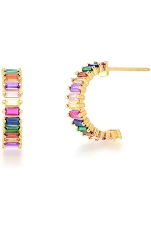 Ania Store Infantil - Brinco Argola Zircônias Coloridas Semijoia Banhado a Ouro 18K