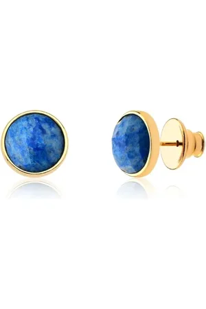 Ania Store Infantil - Brinco Redondo Pedra Natural Azul Semijoia Banhado a Ouro 18k