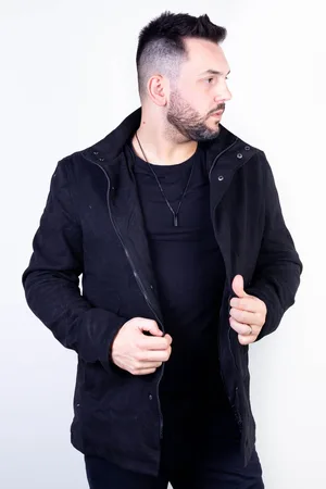 Enluaze Casaco masculino lã sintética gola removível 94198
