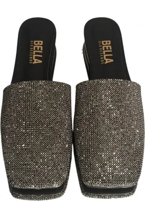 BELLA GIO REZENDE Mule de brilho flat bico quadrado Nobuck Preto