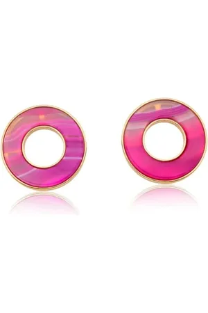 Ania Store Infantil - Brinco Redondo Vazado Pedra Natural Semijoia Banhado a Ouro 18K