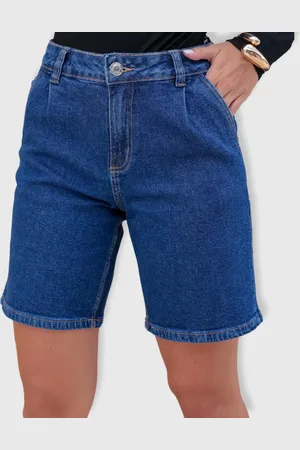 Revanche Bermuda Jeans Cintura Alta Com Pregas Feminina Kildare